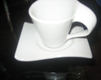 White Ceramic Wavy Espresso Cup and Saucer