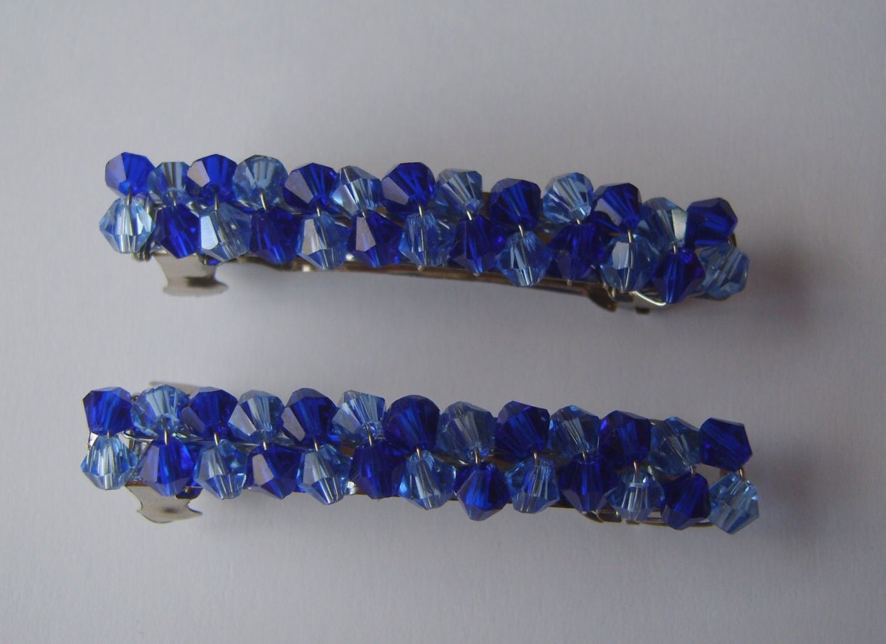 Dark blue and pale blue beaded hair clip beaded barrette