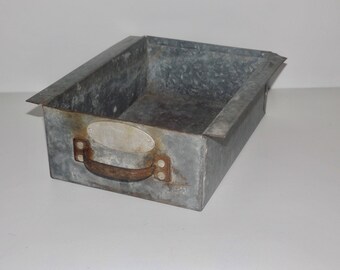 Galvanized metal drawer,vintage home kitchen storage,handle,galvanized box,metal storage box,old metal drawer,gray metal storage box,