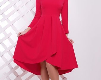 Red Dress Dress for Dinner parties Birthday Dress Flared Dress For Walking Meetings romantic dress