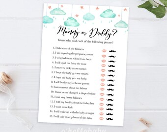 Mommy or Daddy Baby Shower Game - Cloud Theme Mint and Rose Gold Baby Shower Party - Guess Who Said It Baby Shower - 032