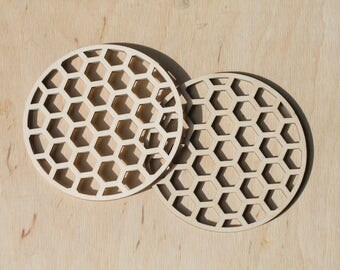 Honeycomb Wooden Coasters, Hexagonal Wood Coaster, Geometric coasters, Unique coasters, Coaster for Сoffee Table