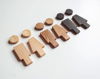 Wooden Restroom Figures / Bathroom Sign / WC Signage / Stand Alone Male & Female Set / Door sign / Made by DABA