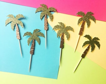 Palm Tree Cupcake Toppers | Tropical Picks | Pool Party Dessert Toppers | Beach Themed Pick | Luau Decorations | Summer Beach Party Decor