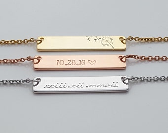 Personalized Necklace, Gift for Girlfriend, Necklace Engraved, Hand Stamped, Stamped Bar Necklace, Name Plate Necklace, Valentines Gift