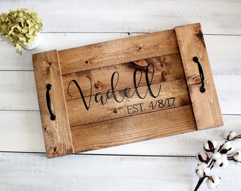 Wood Serving Tray, Custom Wood Tray, Personalized Serving Tray, Rustic Serving Tray, Rustic Wedding Gift, Anniversary Gift, Monogrammed Tray
