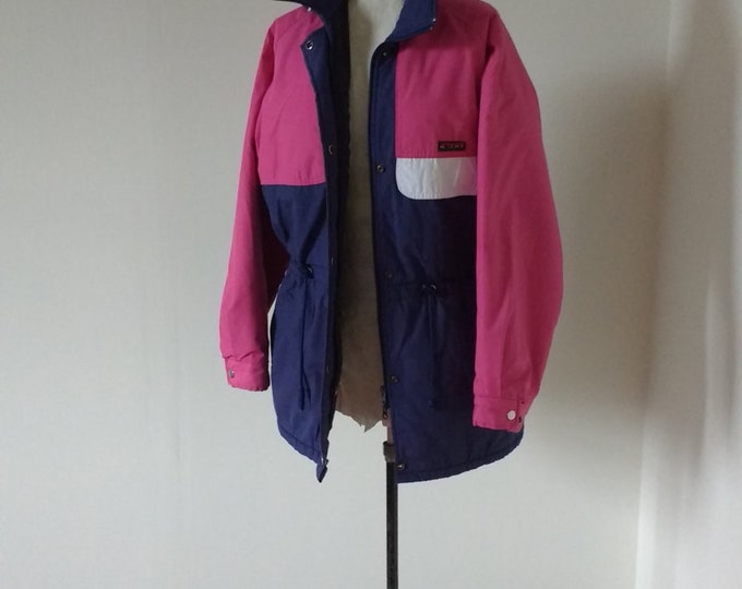 Vintage ladies ski jacket navy and pink, Action II, 1980s skiwear, winter sport jacket, rice sportwear made in canada, thermal A2 insulation