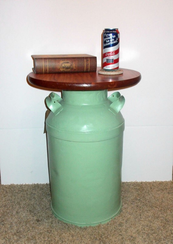 Vintage Milk Can End Table Authentic Repurposed furniture