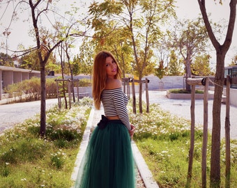 Green Tulle Skirt, Women Tulle Skirt, Tea Length Skirt, Bow Skirt, Adult Tulle Skirt, Engagment Skirt, Bridesmaid Tulle Skirt,Wedding Skirt