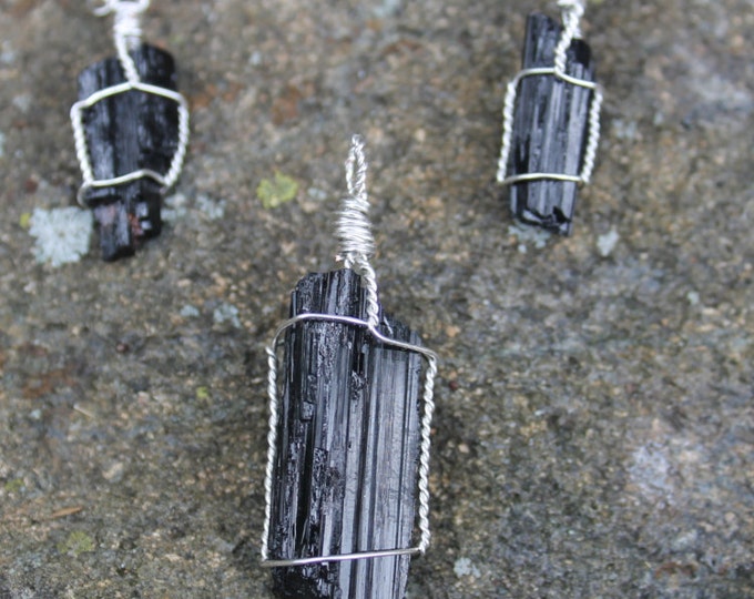 Black Tourmaline Pendant and Earring Jewelry Set; Natural Stone Mineral Specimen Necklace and Earrings, Earthy BoHo Hippie Jewelry