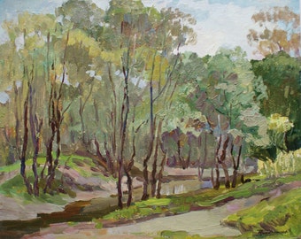 VINTAGE ART Original Oil Painting by a Soviet Ukrainian Artist Bespruzhnaya L. 1970s, Signed, Nature landscape, Fine art, Original artwork