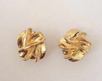 Vintage 1950's Hollywood Glamour Gold Clip On Stud Earrings