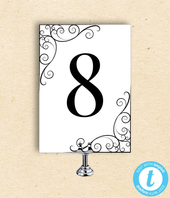 table number template fancy table number card bw printable