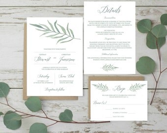 Garden Wedding Invitation Set Template Wedding Green Set Wedding Invites Printable Wedding Invitation Suite Printable Green Leaves Botanical