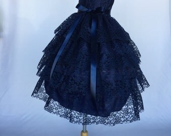 Navy Blue Lace Ruffle Flower Girl Dress Wedding Bridesmaid Christmas Holiday Pageant Recital Graduation Newborn Toddler 2 4 6 8 10 12 14