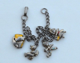 Early Vintage Hallmarked STERLING SILVER Christmas Charm Bracelet, North Pole, Santa, Reindeer