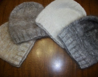 Hand knit 100% angora hat