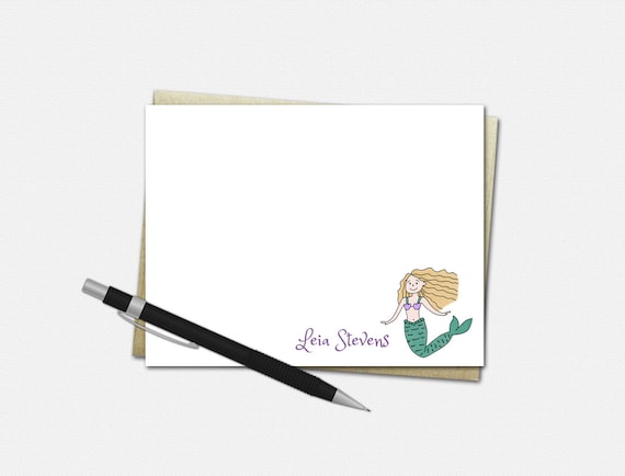 Personalized Mermaid Note Cards - Flat