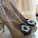 Wedding or Dress - Black and Antique White Daisy shoe clips with a metal raised black beaded center