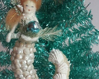 Mermaid Ornament Tree Topper in Spun Cotton