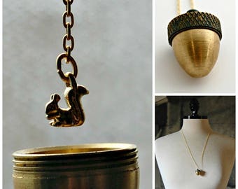 Acorn Locket Necklace Acorns Canister Squirrel Inside Moveable Jewelry Unique Locket Acorn Caps Woodland Jewelry Tiny Charm Jewelry Unique