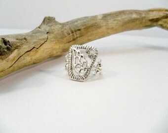 Silver Ring, Crystal Angel Wing Ring, Stretch Band Ring, Handmade Ring, Women's Jewelry, Stretch Band Ring