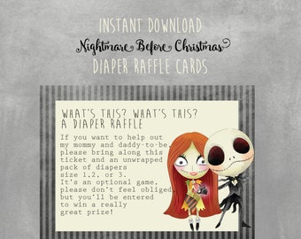Nightmare Before Christmas Baby Shower Diaper Raffle cards, Instant Download, Baby Girl, Shower, Printable, Jack Skellington, Shower Games