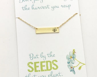 Gift for LDS sister missionary, Sister Missionary Necklace, Missionary Gifts, Gold or Silver Bar Necklace with stamped twig, carded Jewelry