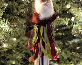 Old World SANTA CLAUS Tree ORNAMENT Christmas Tassel Burgundy Red Green Gold Fabric Trim St Nick Katherines Collection Wayne Kleski Tassle
