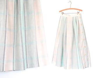 Vintage Linen Skirt * 80s Skirt * Plaid Skirt * 1980s Skirt * Large