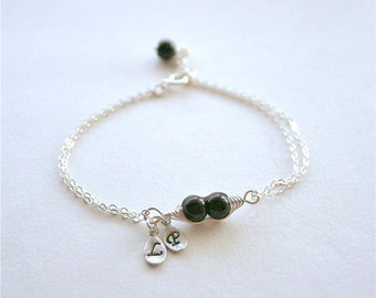 Pea Pod Bracelet, Two Peas in a Pod Bracelet, Black peas, Best Friend, Mothers Bracelet, Bridesmaids, Initial Bracelet, Sterling Silver