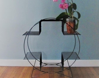 Vintage Round Metal Plant Stand / Book Shelf