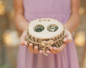 RING BOX - Personalized WOODEN Ring Holder- Ring Bearer - Wood - Rustic Country Wedding - Brown