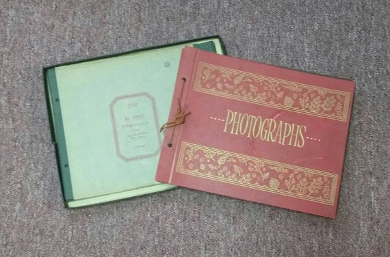 HOLD Kim Vintage Photo Album w Extra Package of Filler Pages Red Gold w Black Paper Pages 40's 50's Mid Century Photograph Album Scrapbook