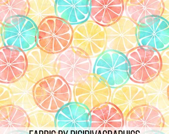 Summertime Citrus Fabric by the Yard - Bright Watercolor Fruit Slices Tropical Print in Yard & Fat Quarter