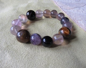 Health Energy, Tiger Eye and Fluorite Bracelet, Healing Stones Jewelry, Gemstone Synergy