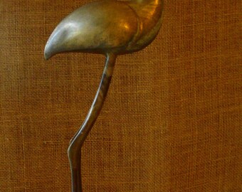 Vintage Brass CRANE BIRD STATUE 16 1/2 Inch Tall Brass Bird Dramatic Accent