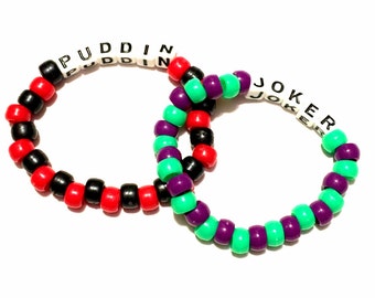 Kandi bracelets- Joker and Harley Quinn Beaded Bracelets- Set of 2- Joker Costume, Harley Quinn Costume, Suicide Squad Costume