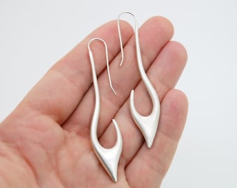 Silver Long earrings - Pull Through Earrings - Contemporary Jewelry - Sterling Silver Earrings - Sophisticated Earrings - Simple Earrings