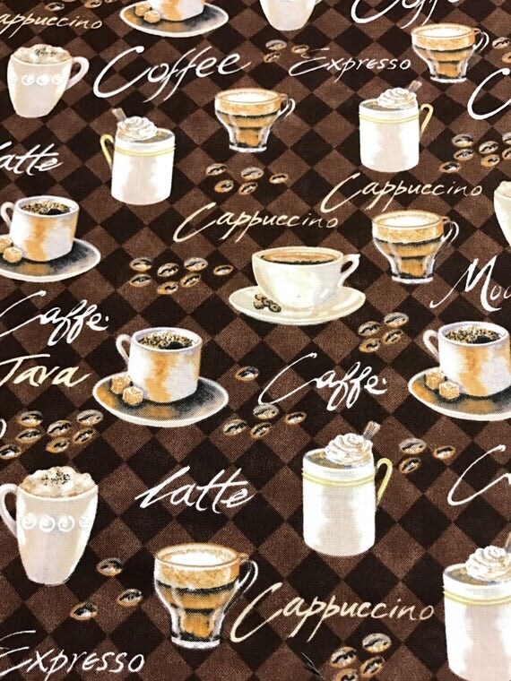 Coffee fabric coffee cups fabric kitchen fabric mug rug