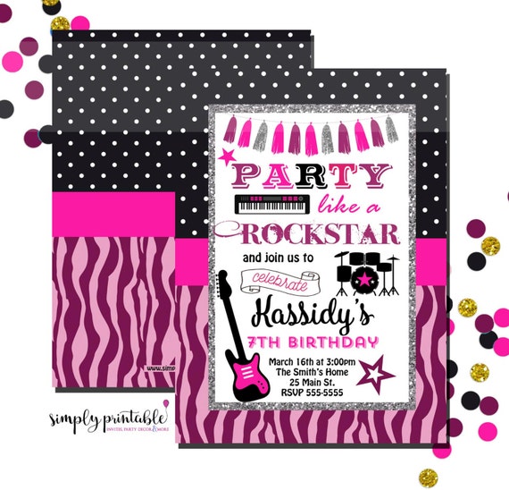 Rockstar Birthday Invitation, Rocker Invite, Girls Il_570xn