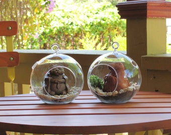 NEW! SERENITY TERRARIUM. Choose your Sculpture. Choose your Color. Glass Globe Hangs or Sits. Indoor or Outdoor Succulent Fairy Garden.