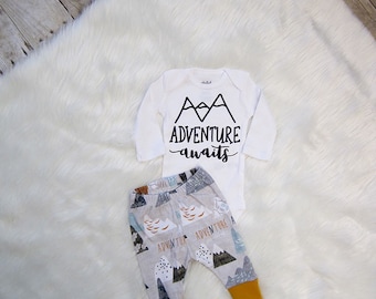 Adventure Awaits Baby Boy Set | Coming Home Set | Baby Boy Coming Home | Baby Shower Gift | Preemie - 12/18m | Adventure Awaits