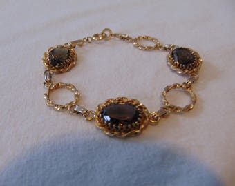 vintage gold filled topaz smokey link bracelet brown