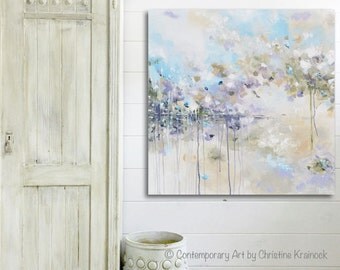 ORIGINAL Large Art Abstract Painting White Blue Grey Oil Painting Home Decor Wall Art Large Art Coastal Floral Gold Grey Aqua 30"- Christine
