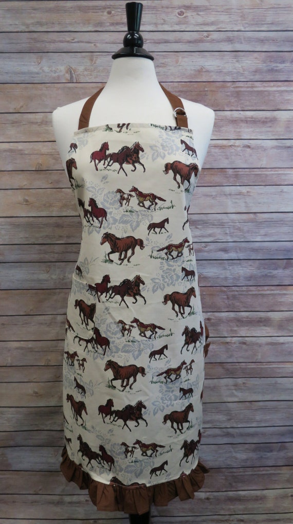 Horse Print Apron with ruffles by FluffyLayers on Etsy