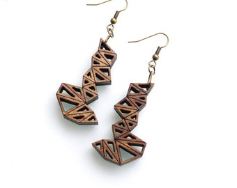 geometric eco friendly dangle earrings - Bamboo Triangle Cluster Earrings. modern wood jewelry