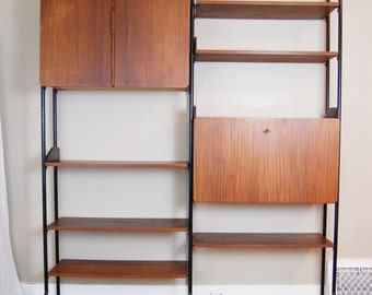 SALE: Mid Century Modern Two Bay Self-Standing Walnut Wall Unit System
