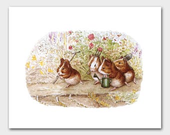 Guinea Pig Art, Woodland Print (Beatrix Potter Baby Nursery Wall Decor) "Our Garden" -- Peter Rabbit's Friends