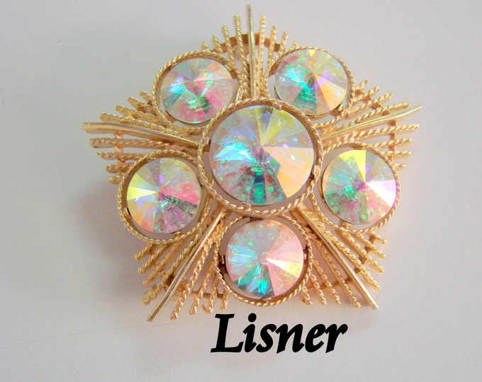 1960s-1970s Lisner Rivoli Rhinestone Brooch Modernist Star Motif Designer Signed Retro Jewelry Jewellery